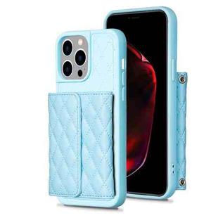 For iPhone 15 Pro Horizontal Wallet Rhombic Leather Phone Case(Blue)