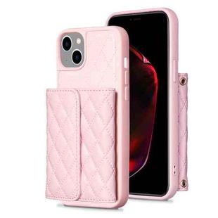 For iPhone 15 Horizontal Wallet Rhombic Leather Phone Case(Pink)