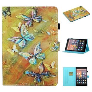 For Kindle Fire HD7 2015 / 2017 / 2019 Colored Drawing Stitching Horizontal Flip Leather Case with Holder & Card Slots & Anti-skid strip(Butterfly)