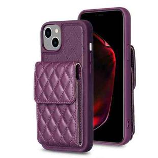 For iPhone 15 Plus Vertical Wallet Rhombic Leather Phone Case(Dark Purple)