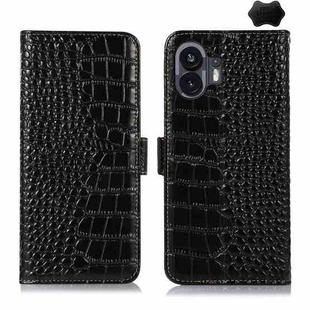 For Nothing Phone 2 Crocodile Top Layer Cowhide Leather Phone Case(Black)