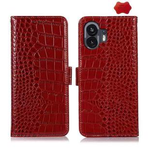 For Nothing Phone 2 Crocodile Top Layer Cowhide Leather Phone Case(Red)
