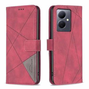 For vivo Y78 5G Magnetic Buckle Rhombus Texture Leather Phone Case(Red)