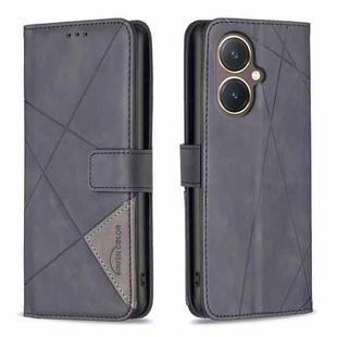 For vivo Y27 4G Magnetic Buckle Rhombus Texture Leather Phone Case(Black)
