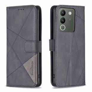 For vivo Y200 5G Magnetic Buckle Rhombus Texture Leather Phone Case(Black)