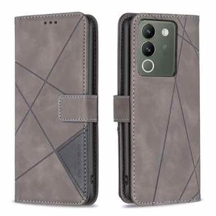 For vivo Y200 5G Magnetic Buckle Rhombus Texture Leather Phone Case(Grey)