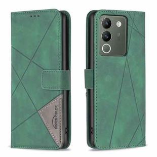 For vivo Y200 5G Magnetic Buckle Rhombus Texture Leather Phone Case(Green)