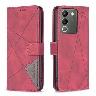 For vivo Y200 5G Magnetic Buckle Rhombus Texture Leather Phone Case(Red)