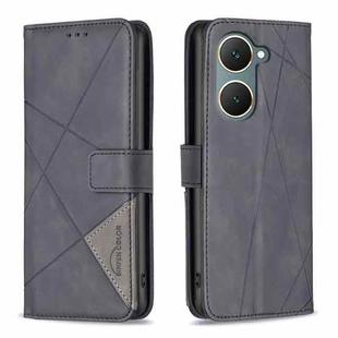 For vivo Y03 4G Global Magnetic Buckle Rhombus Texture Leather Phone Case(Black)