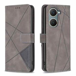 For vivo Y03 4G Global Magnetic Buckle Rhombus Texture Leather Phone Case(Grey)