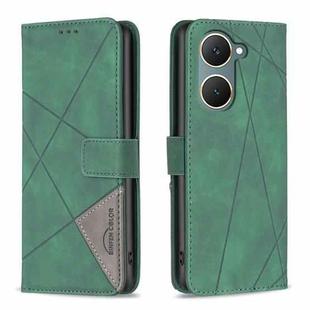 For vivo Y03 4G Global Magnetic Buckle Rhombus Texture Leather Phone Case(Green)