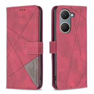 For vivo Y03 4G Global Magnetic Buckle Rhombus Texture Leather Phone Case(Red)