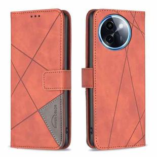 For vivo Y200i 5G / Y38 5G Magnetic Buckle Rhombus Texture Leather Phone Case(Brown)