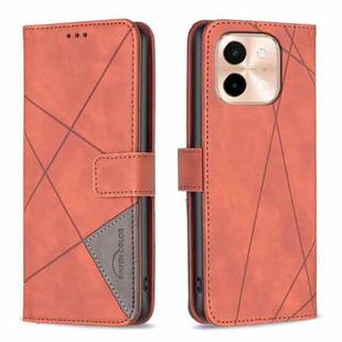 For vivo Y28 4G Magnetic Buckle Rhombus Texture Leather Phone Case(Brown)