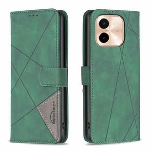 For vivo Y28 4G Magnetic Buckle Rhombus Texture Leather Phone Case(Green)