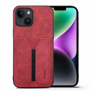 For iPhone 15 Plus Denior DV Elastic Card Slot PU Back Cover Phone Case(Red)