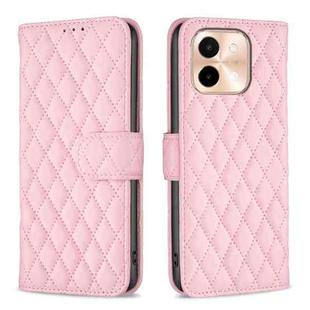 For vivo Y28 4G Diamond Lattice Wallet Flip Leather Phone Case(Pink)