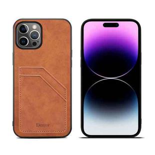 For iPhone 15 Pro Max Denior PU Dual Card Slot Back Cover Phone Case(Brown)