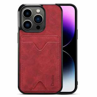 For iPhone 15 Pro Max Denior PU Back Cover Card Slot Holder Phone Case(Red)
