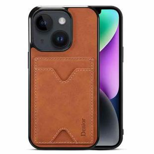 For iPhone 15 Plus Denior PU Back Cover Card Slot Holder Phone Case(Brown)