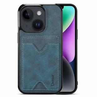 For iPhone 15 Plus Denior PU Back Cover Card Slot Holder Phone Case(Blue)