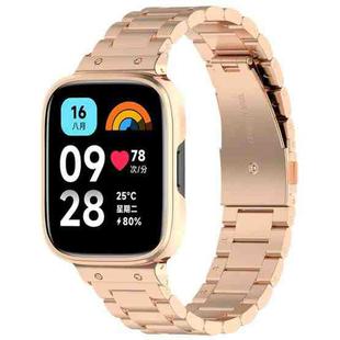 For Redmi Watch 3 Lite / Watch 3 Active 2 in 1 Three-bead Metal Watch Band with Watch Frame(Rose Gold)