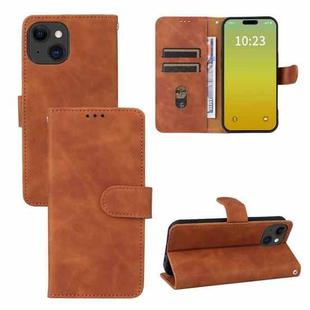 For iPhone 15 Plus Skin Feel Magnetic Flip Leather Phone Case(Brown)