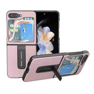 For Samsung Galaxy Z Flip5 ABEEL Cowhide Texture PU Phone Case with Holder(Pink)