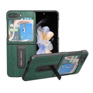 For Samsung Galaxy Z Flip5 ABEEL Wood Texture PU Phone Case with Holder(Green)
