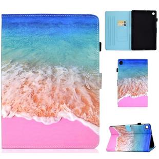 For Lenovo Tab M10 Plus TB-X606F Sewing Thread Horizontal Painted Flat Leather Case with Pen Cover & Anti Skid Strip & Card Slot & Holder & Wake-up / Sleep Function(Ocean)