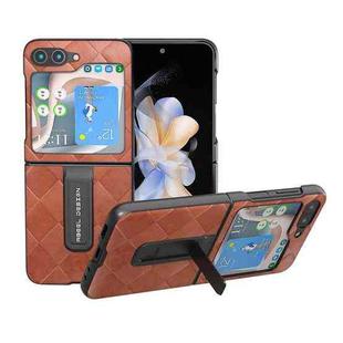 For Samsung Galaxy Z Flip5 ABEEL Weave Plaid PU Phone Case with Holder(Brown)