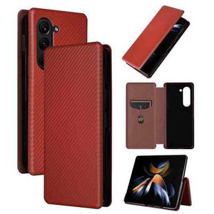 For Samsung Galaxy Z Fold5 Carbon Fiber Texture Flip Leather Phone Case(Brown)