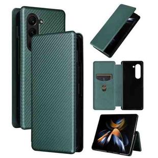 For Samsung Galaxy Z Fold5 Carbon Fiber Texture Flip Leather Phone Case(Green)