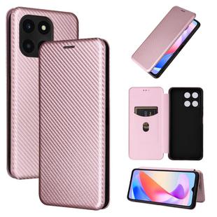 For Honor X6a 4G Carbon Fiber Texture Flip Leather Phone Case(Pink)