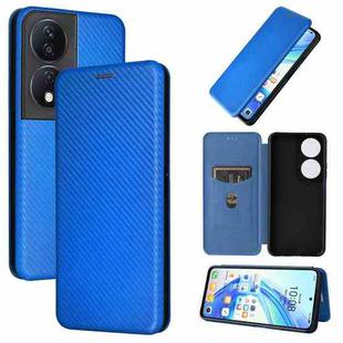 For Honor X7b Carbon Fiber Texture Flip Leather Phone Case(Blue)