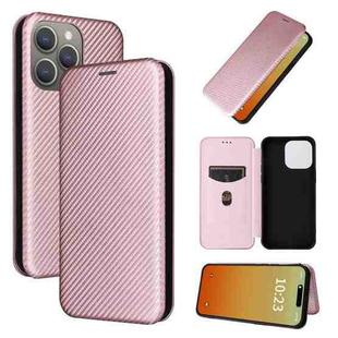 For iPhone 15 Pro Max Carbon Fiber Texture Flip Leather Phone Case(Pink)