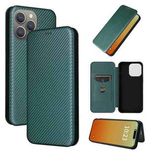 For iPhone 15 Pro Max Carbon Fiber Texture Flip Leather Phone Case(Green)