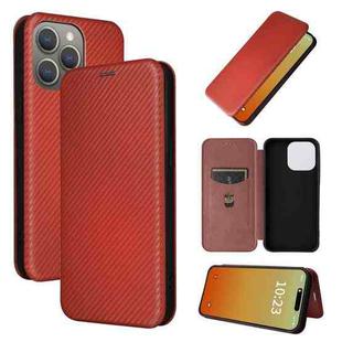 For iPhone 15 Pro Carbon Fiber Texture Flip Leather Phone Case(Brown)