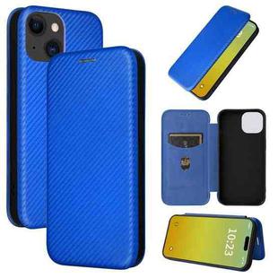 For iPhone 15 Carbon Fiber Texture Flip Leather Phone Case(Blue)