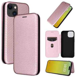 For iPhone 15 Carbon Fiber Texture Flip Leather Phone Case(Pink)