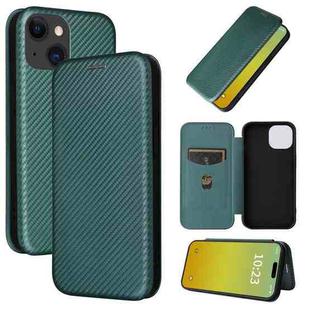 For iPhone 15 Carbon Fiber Texture Flip Leather Phone Case(Green)