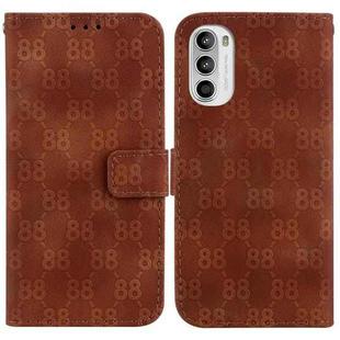 For Motorola Moto G62 5G Double 8-shaped Embossed Leather Phone Case(Brown)