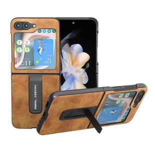 For Samsung Galaxy Z Flip5 ABEEL Retro Litchi Texture PU Phone Case with Holder(Brown)