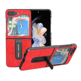 For Samsung Galaxy Z Flip5 ABEEL Retro Litchi Texture PU Phone Case with Holder(Red)