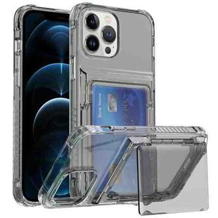 For iPhone 12 Pro Max Crystal Clear Flip Card Slot Phone Case(Transparent Black)