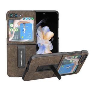 For Samsung Galaxy Z Flip5 ABEEL Dream Litchi Texture PU Phone Case with Holder(Khaki)