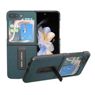 For Samsung Galaxy Z Flip5 ABEEL Genuine Leather Luolai Series Phone Case with Holder(Dark Green)