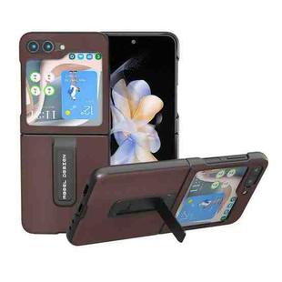 For Samsung Galaxy Z Flip5 ABEEL Genuine Leather Xiaoya Series Phone Case with Holder(Coffee)