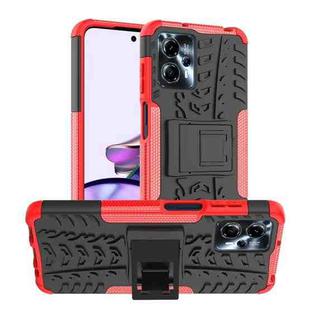 For Motorola Moto G13 Tire Texture TPU + PC Phone Case with Holder(Red)
