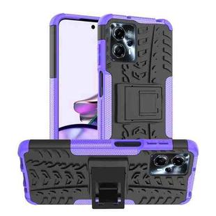 For Motorola Moto G13 Tire Texture TPU + PC Phone Case with Holder(Purple)